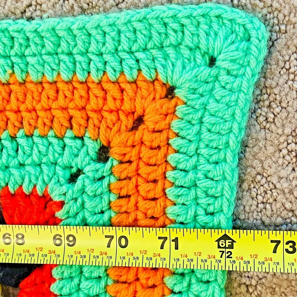 Vintage Hand Knit Afghan Granny Square Colorful Twin Blanket 84